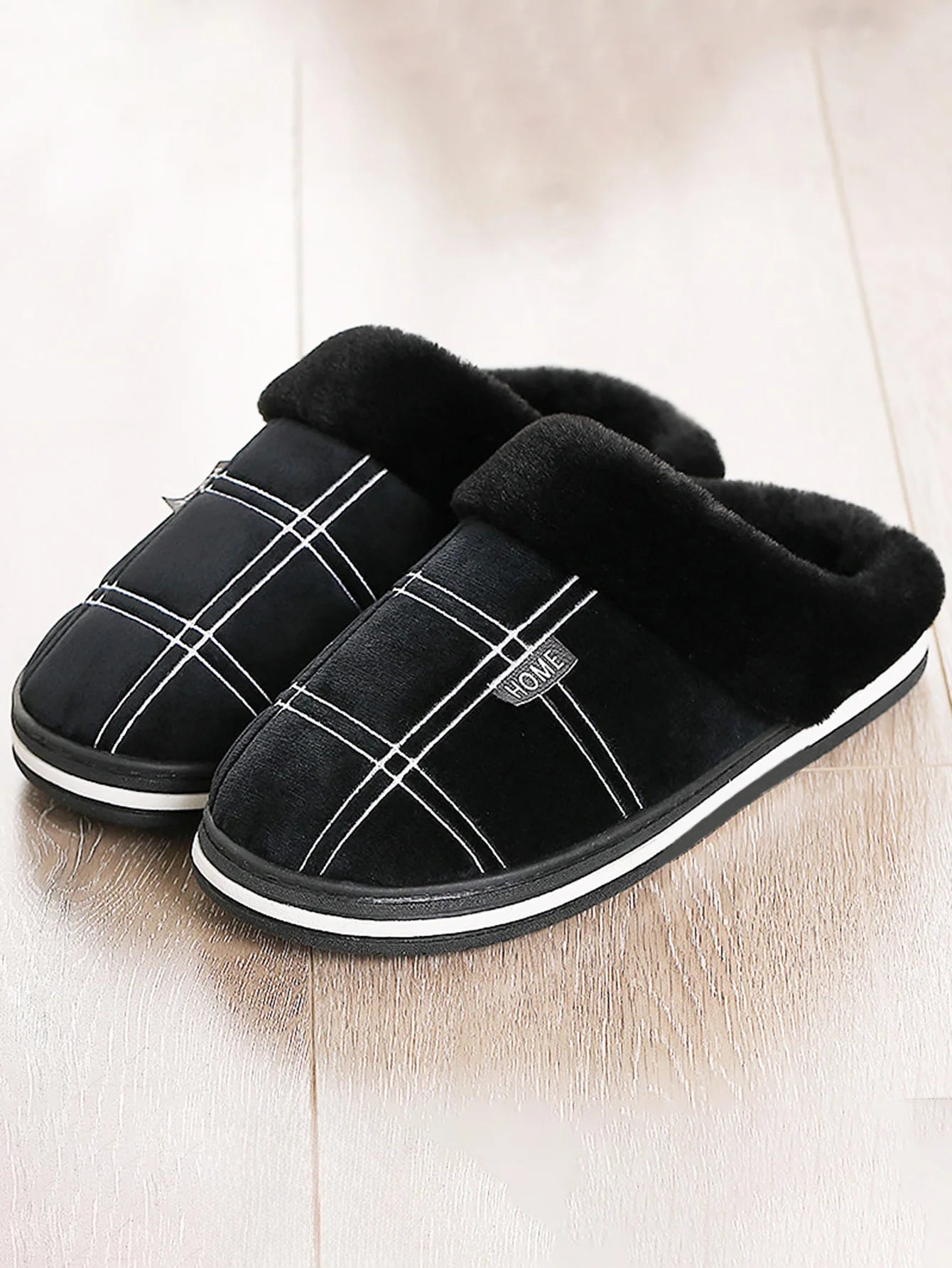 Pmoiste Soft Flannel Plaid Slippers – Warm Memory Foam Indoor Shoes