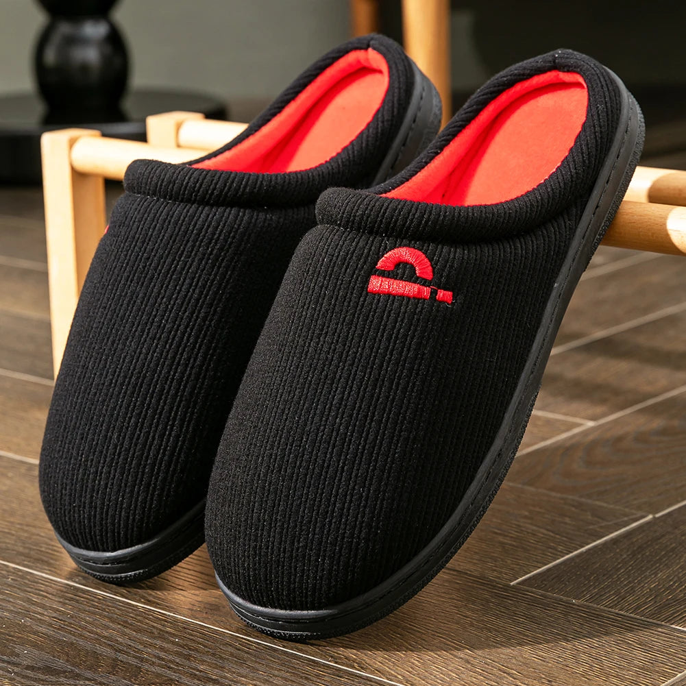 Warm Embroidered slippers men TPR Memory foam Platform Cushion Soft Non Slip Stripe Comfortable Living Room Shoes High Quality