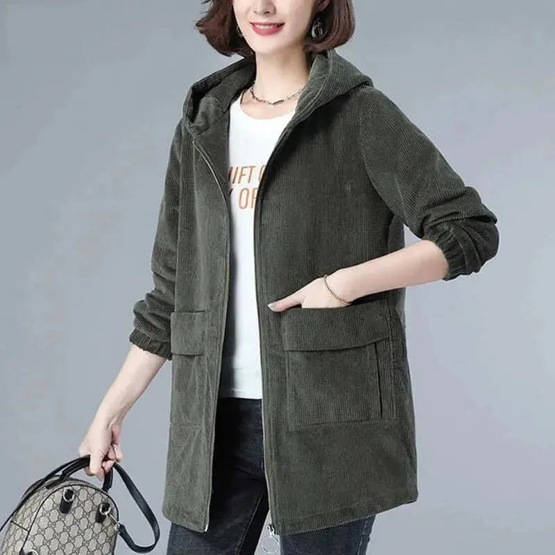 Women’s Oversized Hooded Jacket – Solid Color Zipper Coat with Pockets (Casual Autumn Style)