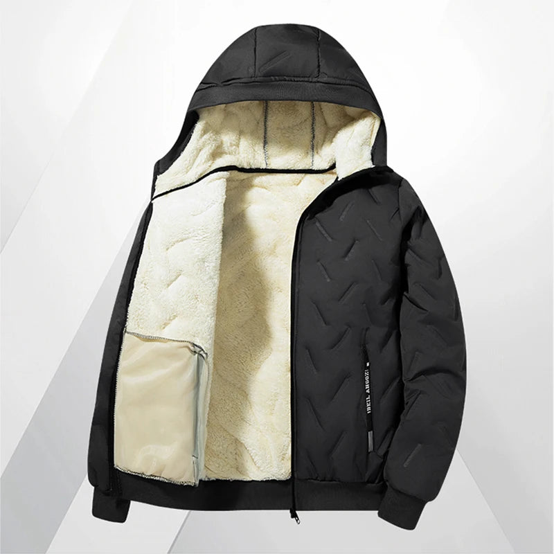 Men’s Fleece Cotton Jacket – Windproof Waterproof Stand Collar Urban Coat