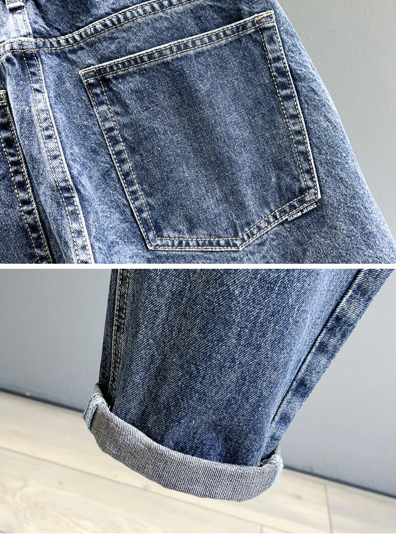 Men’s Tapered Jeans – Streetwear Slim Fit Vintage Denim Pants (Blue)