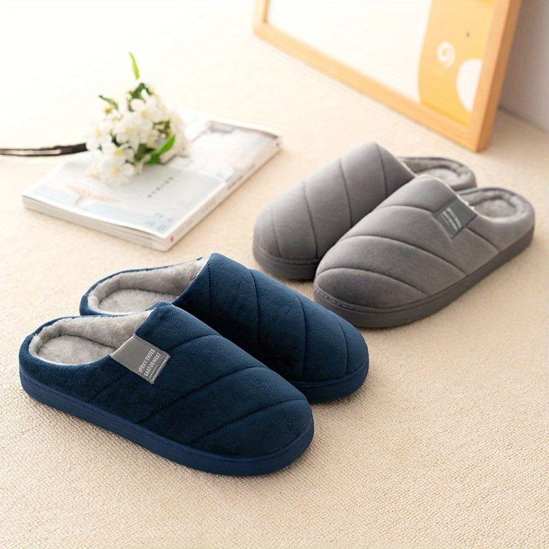 Unisex Casual Striped Plush Slippers – Comfy Non-Slip Home Footwear for Fall to Winter
