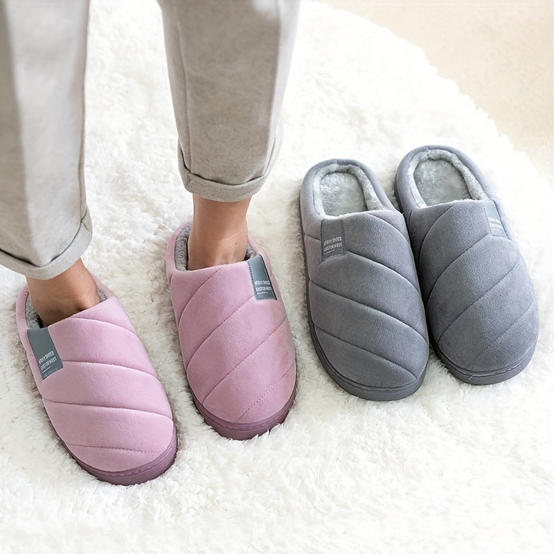 Unisex Casual Striped Plush Slippers – Comfy Non-Slip Home Footwear for Fall to Winter