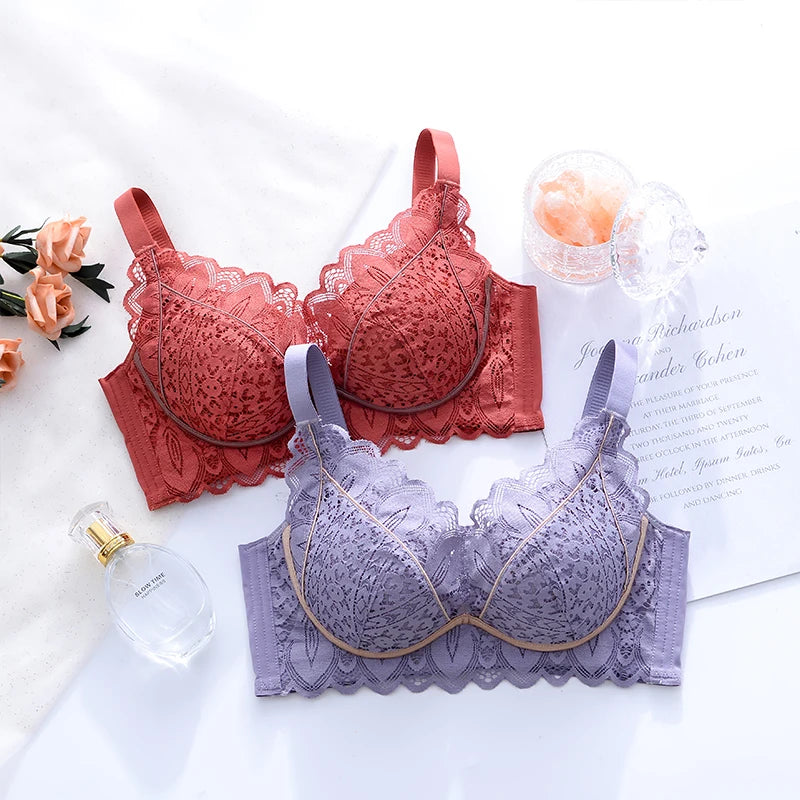 32-40ABC Chest Ventilate Wire-Free Bra Adjustable Strap Side Coverage Push-Up Bra Daily Wear Skin-Friendly High-Support Lingerie