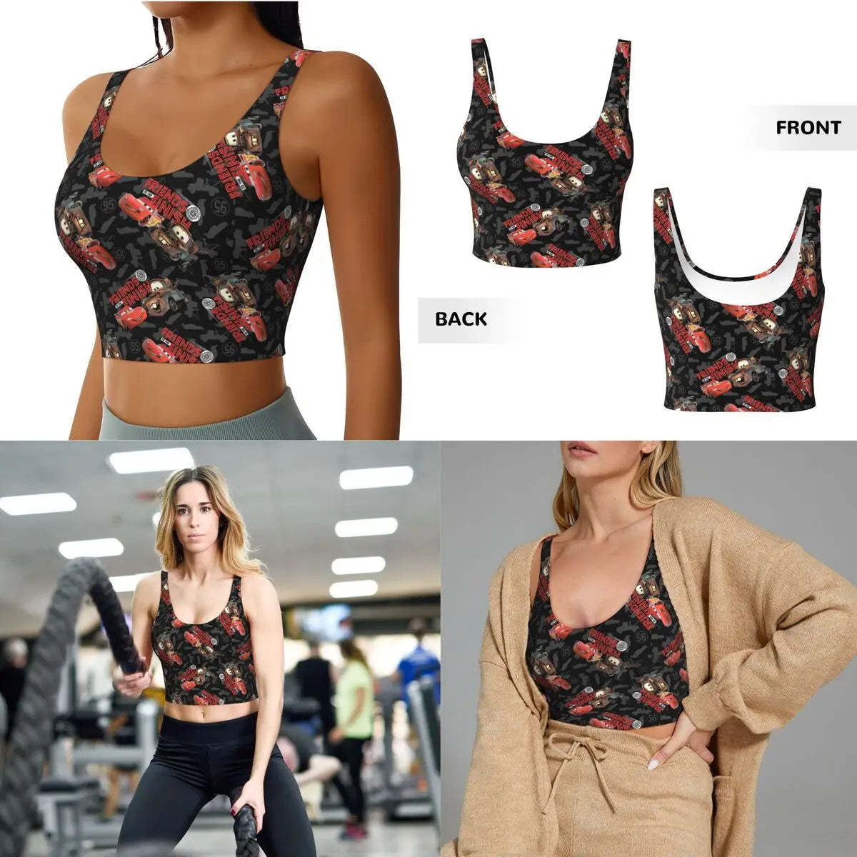 Lightning Mcqueen And Sally Car Workout Tank Tops For Woman Padded Medium Support Fitness Sports Bra Tight Fit