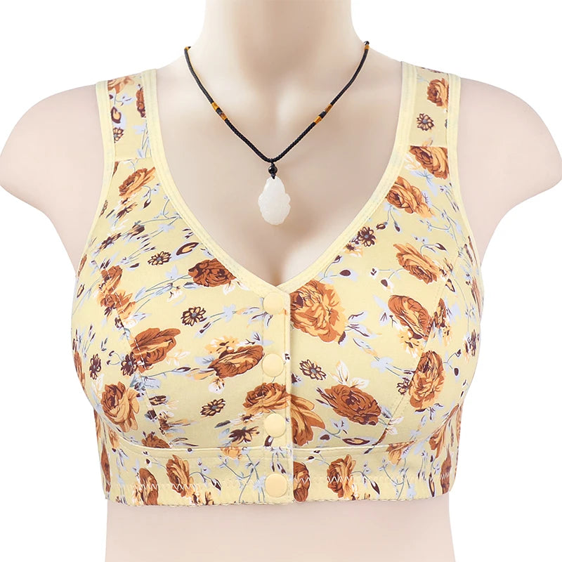 Thin Comfortable Cotton Front-Closure Wire-Free Bra – Everyday Floral Lingerie for Women