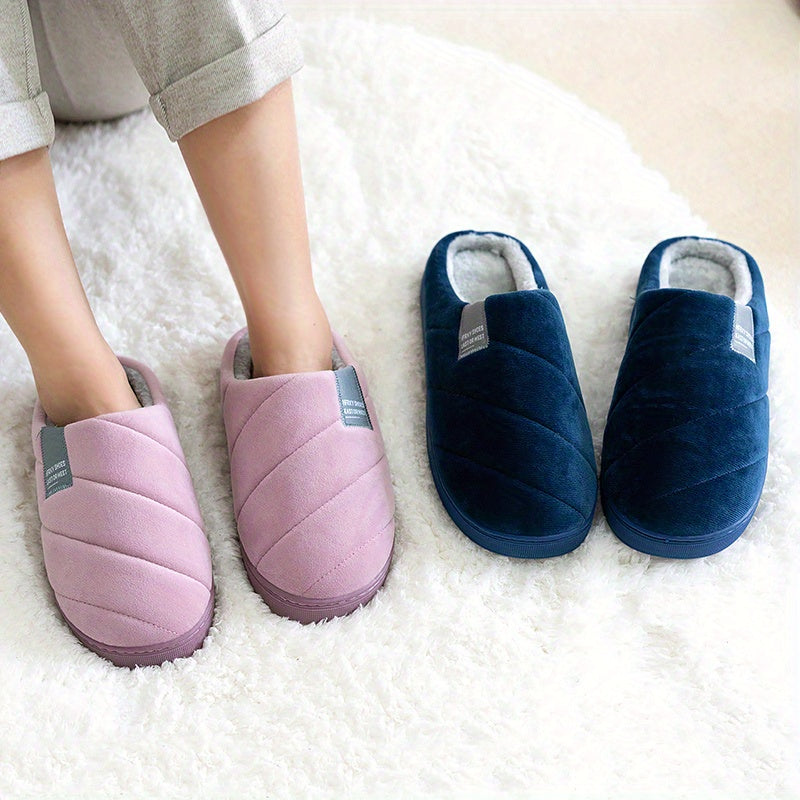Unisex Casual Striped Plush Slippers – Comfy Non-Slip Home Footwear for Fall to Winter