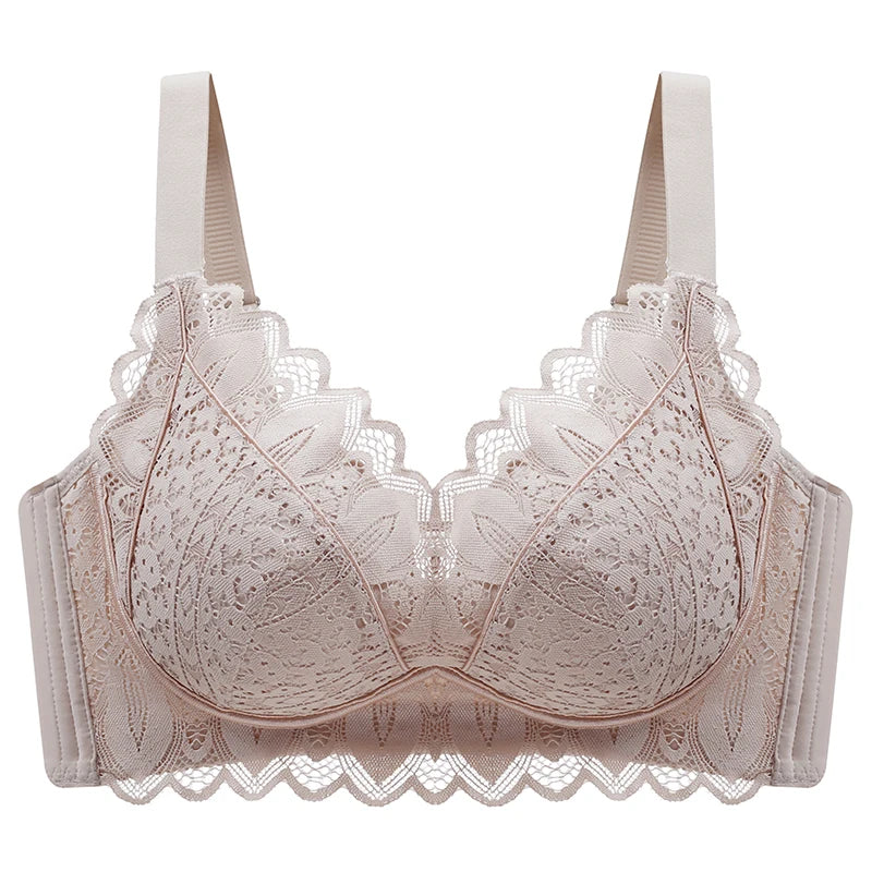 32-40ABC Chest Ventilate Wire-Free Bra Adjustable Strap Side Coverage Push-Up Bra Daily Wear Skin-Friendly High-Support Lingerie