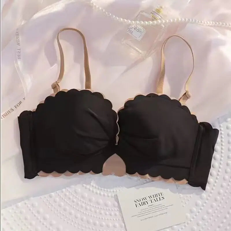 Sexy Cute Student Underwear Women's Steel Ring Small Chest Gathered Breasts Adjustable Anti-sagging Strapless Bra Set