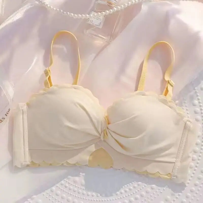 Sexy Cute Student Underwear Women's Steel Ring Small Chest Gathered Breasts Adjustable Anti-sagging Strapless Bra Set