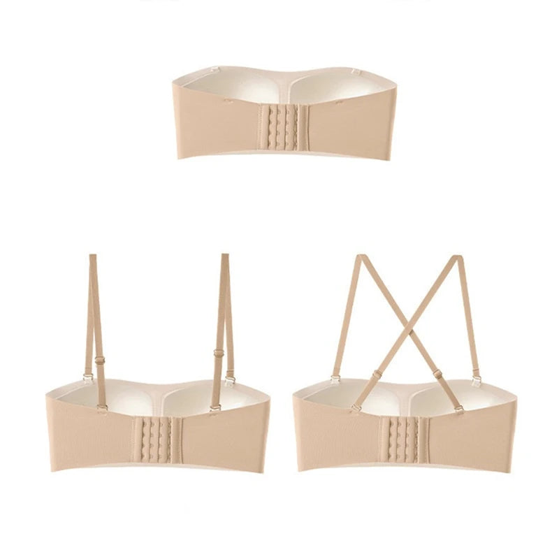 Strapless Bra for Women with Small Chest, Push-up, Non-slip and Anti-fall, Invisible and Seamless Bra with Detachable Straps