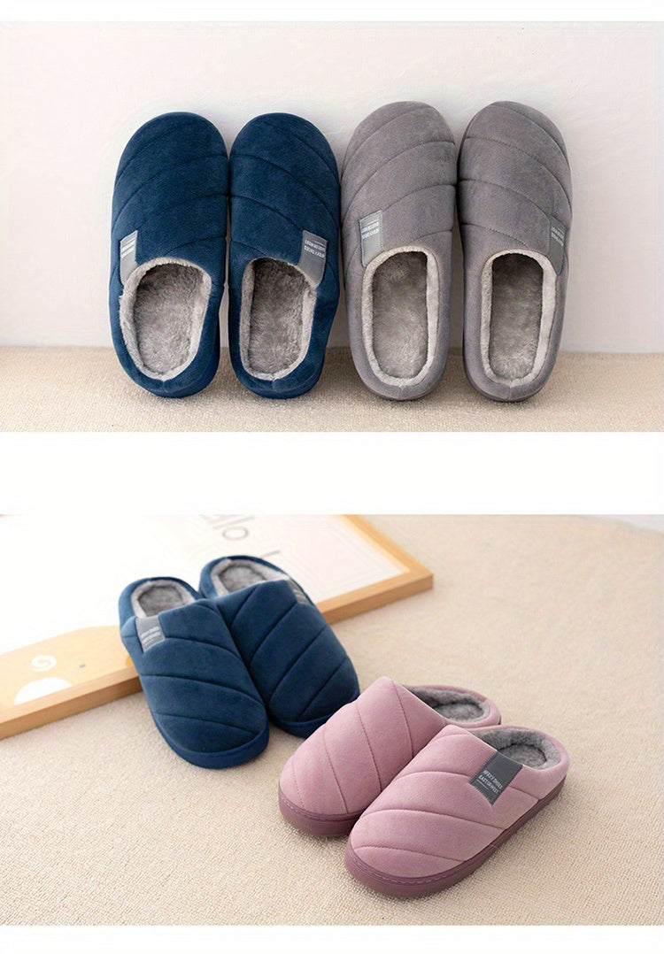 Unisex Casual Striped Plush Slippers – Comfy Non-Slip Home Footwear for Fall to Winter
