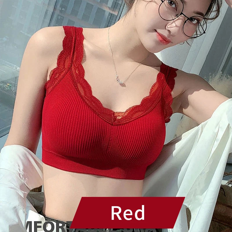 Sexy Lace Bras For Women Without Bones Underwire Push Up Sports Vest Tank Top Pads Invisible Back Bra Without Cups