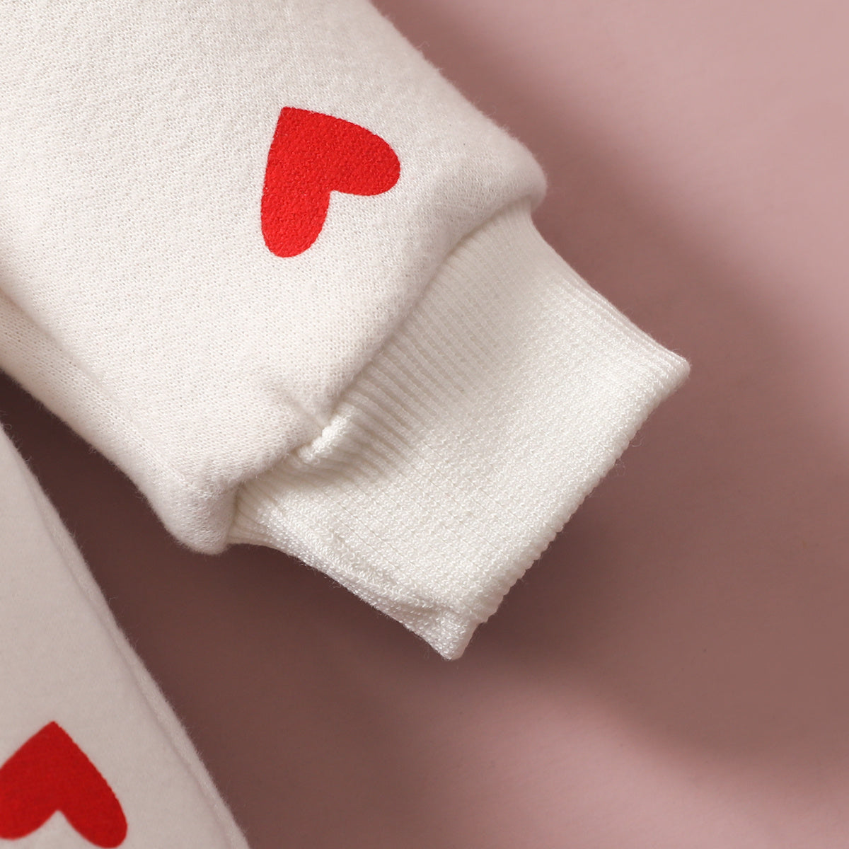 Baby Girl Heart Print Zip-Up Jumpsuit with Hood – Valentine Outfit