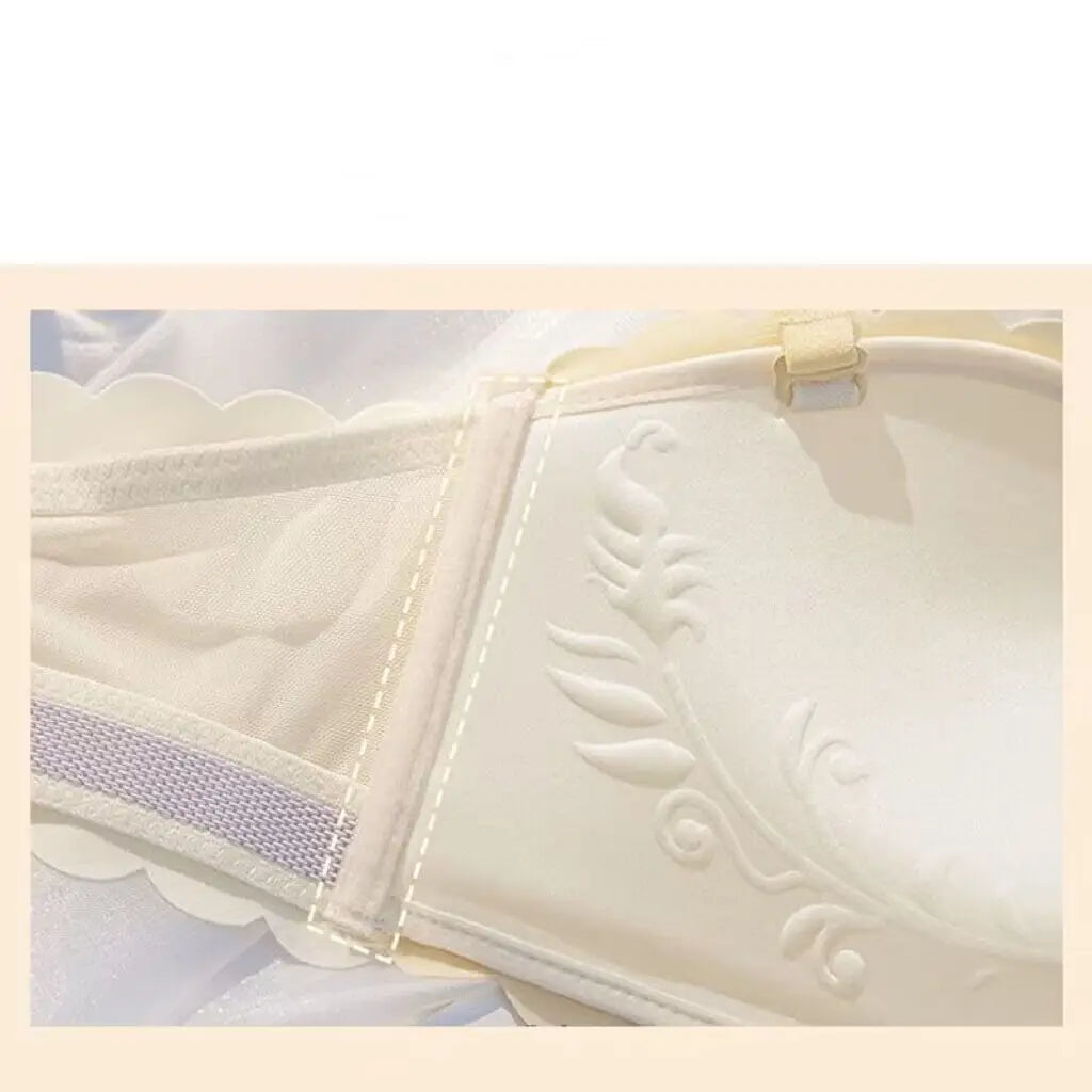 Sexy Cute Student Underwear Women's Steel Ring Small Chest Gathered Breasts Adjustable Anti-sagging Strapless Bra Set