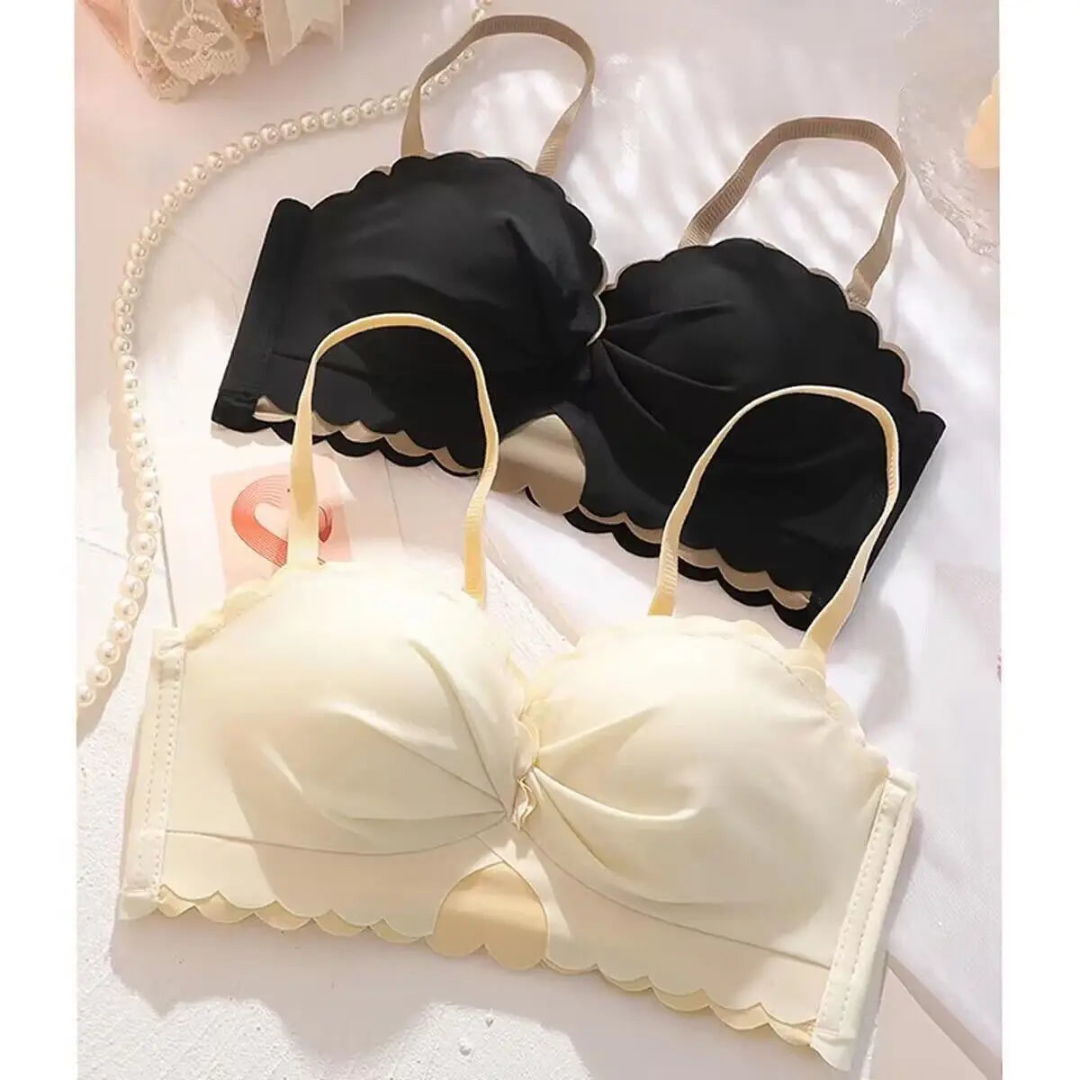 Sexy Cute Student Underwear Women's Steel Ring Small Chest Gathered Breasts Adjustable Anti-sagging Strapless Bra Set