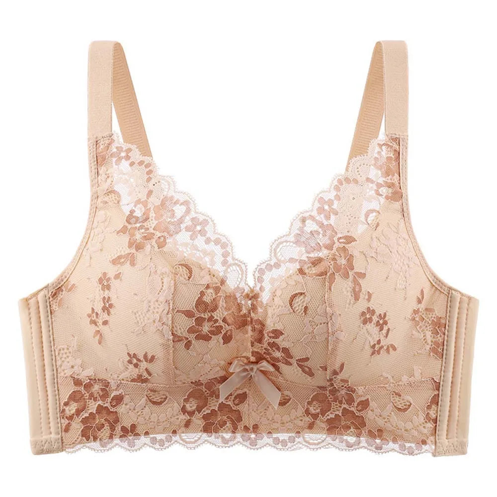 Seamless Girls Lace Seamless Bra Beautiful Back Shockproof Wireless Deep V Bra Korean Style Lace Flowers Brassiere for Women