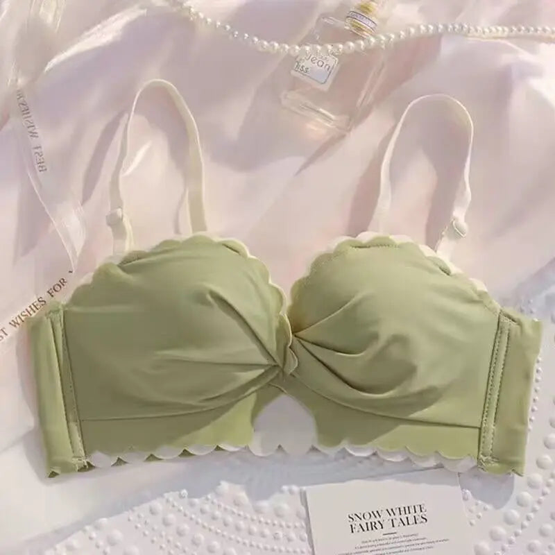 Sexy Cute Student Underwear Women's Steel Ring Small Chest Gathered Breasts Adjustable Anti-sagging Strapless Bra Set