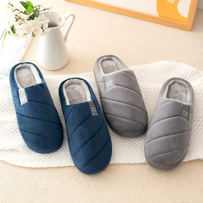 Unisex Casual Striped Plush Slippers – Comfy Non-Slip Home Footwear for Fall to Winter
