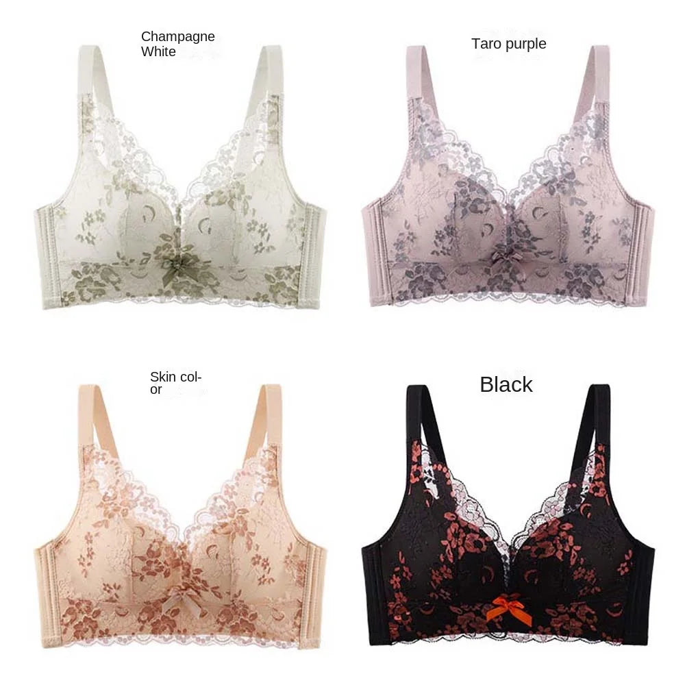Seamless Girls Lace Seamless Bra Beautiful Back Shockproof Wireless Deep V Bra Korean Style Lace Flowers Brassiere for Women