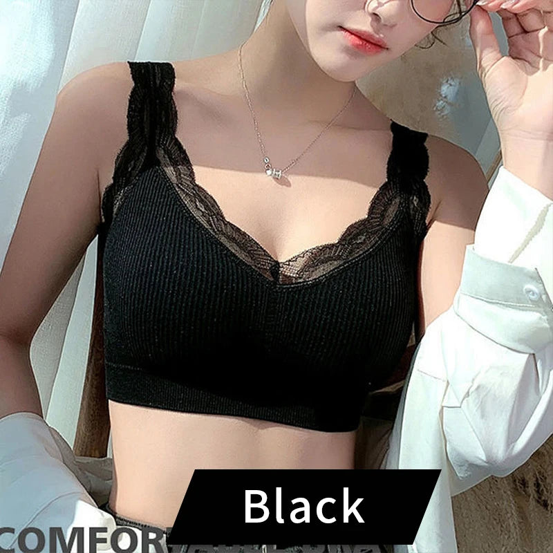 Sexy Lace Bras For Women Without Bones Underwire Push Up Sports Vest Tank Top Pads Invisible Back Bra Without Cups