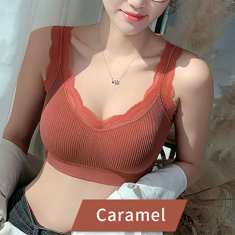 Sexy Lace Bras For Women Without Bones Underwire Push Up Sports Vest Tank Top Pads Invisible Back Bra Without Cups