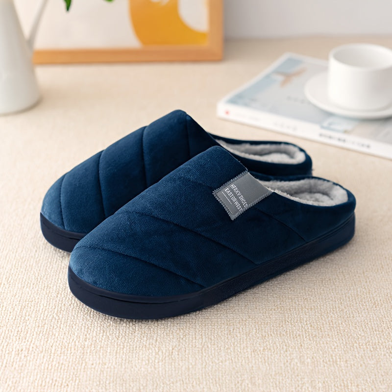 Unisex Casual Striped Plush Slippers – Comfy Non-Slip Home Footwear for Fall to Winter