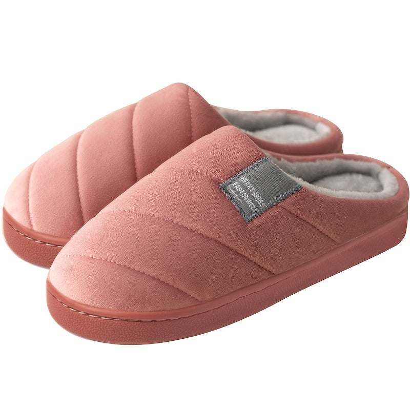 Unisex Casual Striped Plush Slippers – Comfy Non-Slip Home Footwear for Fall to Winter
