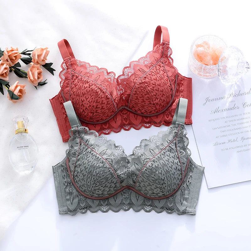 32-40ABC Chest Ventilate Wire-Free Bra Adjustable Strap Side Coverage Push-Up Bra Daily Wear Skin-Friendly High-Support Lingerie