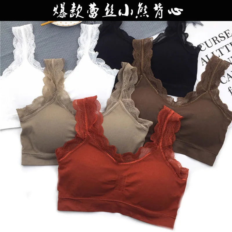 3D Sexy lace Lingerie Seamless Sport Bra Backless Strapless Top Bra Push Up Bralette Brassiere Women Underwear vest wrapped girl