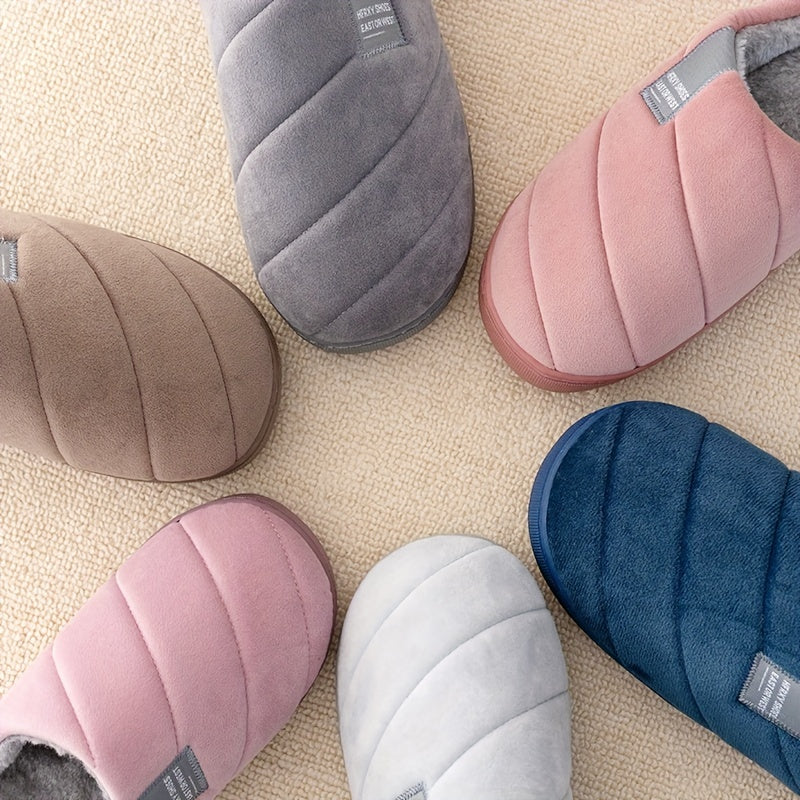 Unisex Casual Striped Plush Slippers – Comfy Non-Slip Home Footwear for Fall to Winter