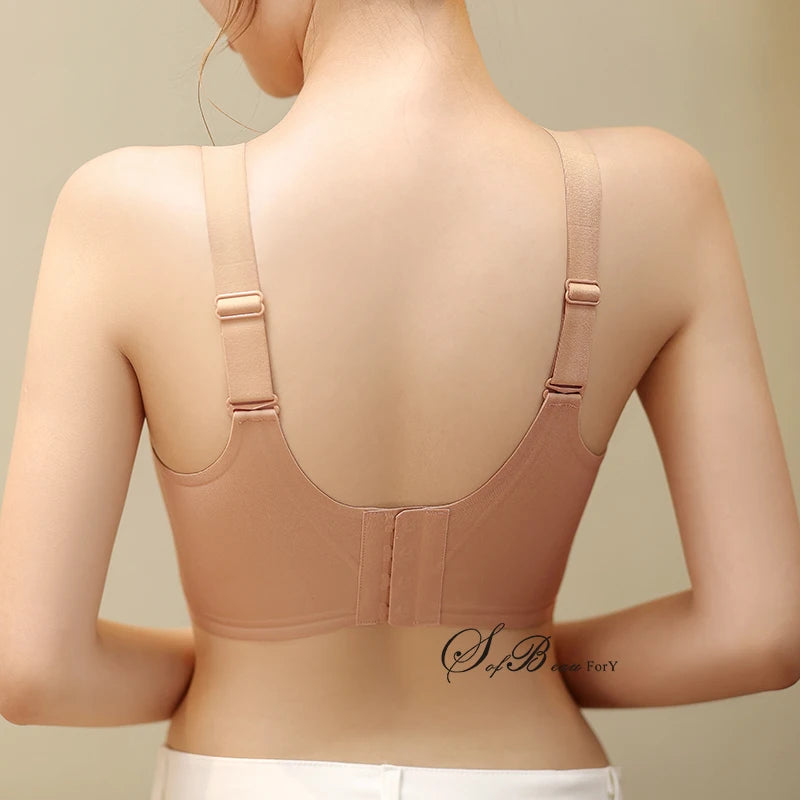 Plus Size Jelly Gum Full Cover Semi Fixed Large Cup Lace Underwear Anti Glare Mesh Woman Bra Comfortable  Gathering