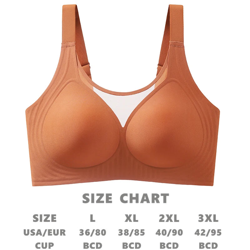 Plus Size Jelly Gum Full Cover Semi Fixed Large Cup Lace Underwear Anti Glare Mesh Woman Bra Comfortable  Gathering