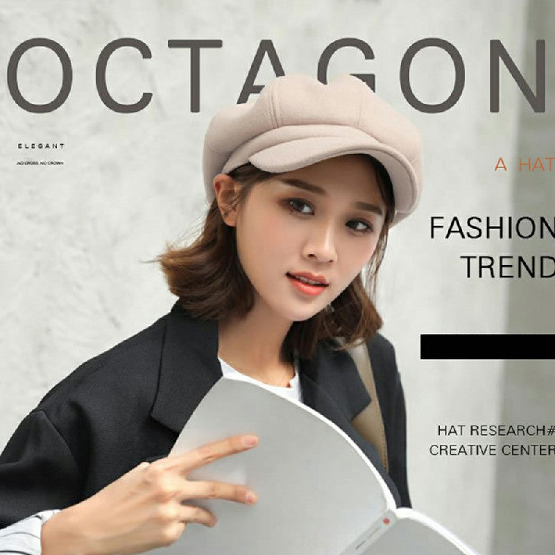 Ladies Winter Classic Beret Newsboy Style Solid Color Adjustable Cap for Women and Girls - Beige