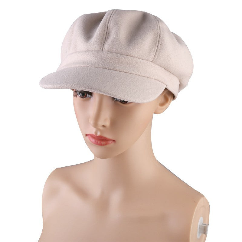 Ladies Winter Classic Beret Newsboy Style Solid Color Adjustable Cap for Women and Girls - Beige