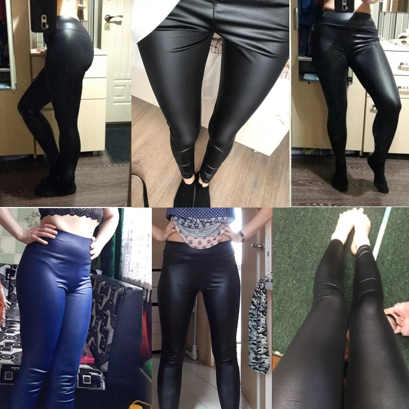 Women High Waist PU Leather Leggings