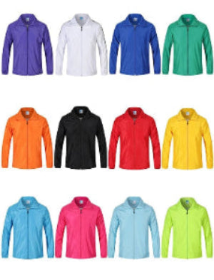 Collection of colorful jackets displayed in a grid on a white background