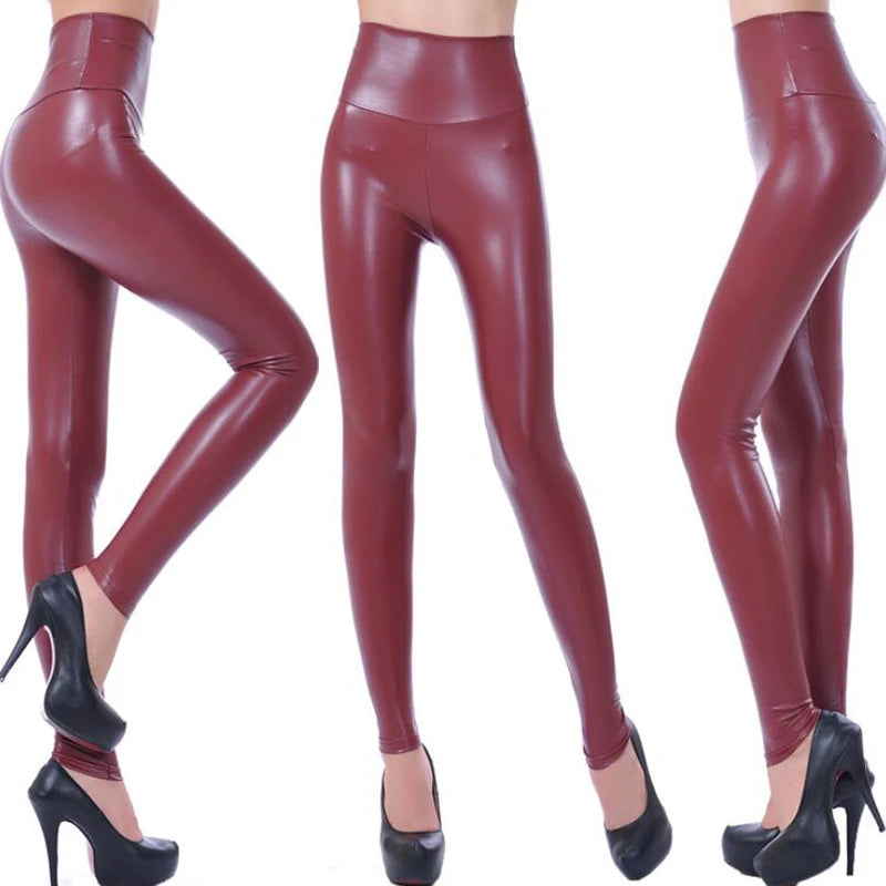Women High Waist PU Leather Leggings