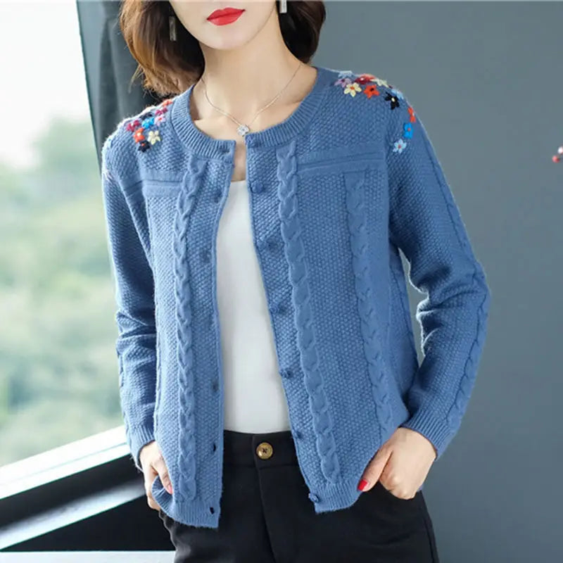 Women's Embroidered Knit Cardigan – Short Loose Spring & Autumn Sweater Jacket