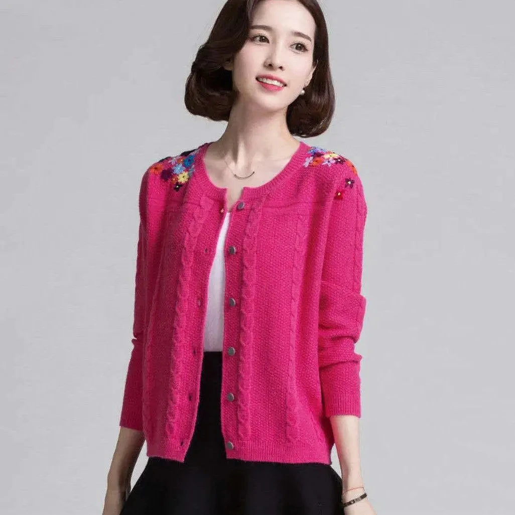 Women's Embroidered Knit Cardigan – Short Loose Spring & Autumn Sweater Jacket