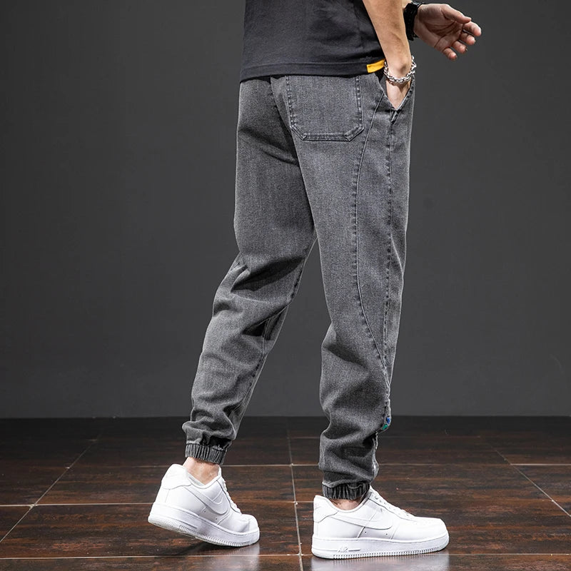 Men’s Cargo Jeans – Baggy Streetwear Denim Jogger Pants (Black/Blue, Plus Size)