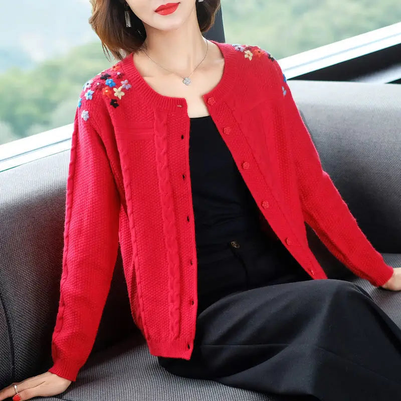 Women's Embroidered Knit Cardigan – Short Loose Spring & Autumn Sweater Jacket