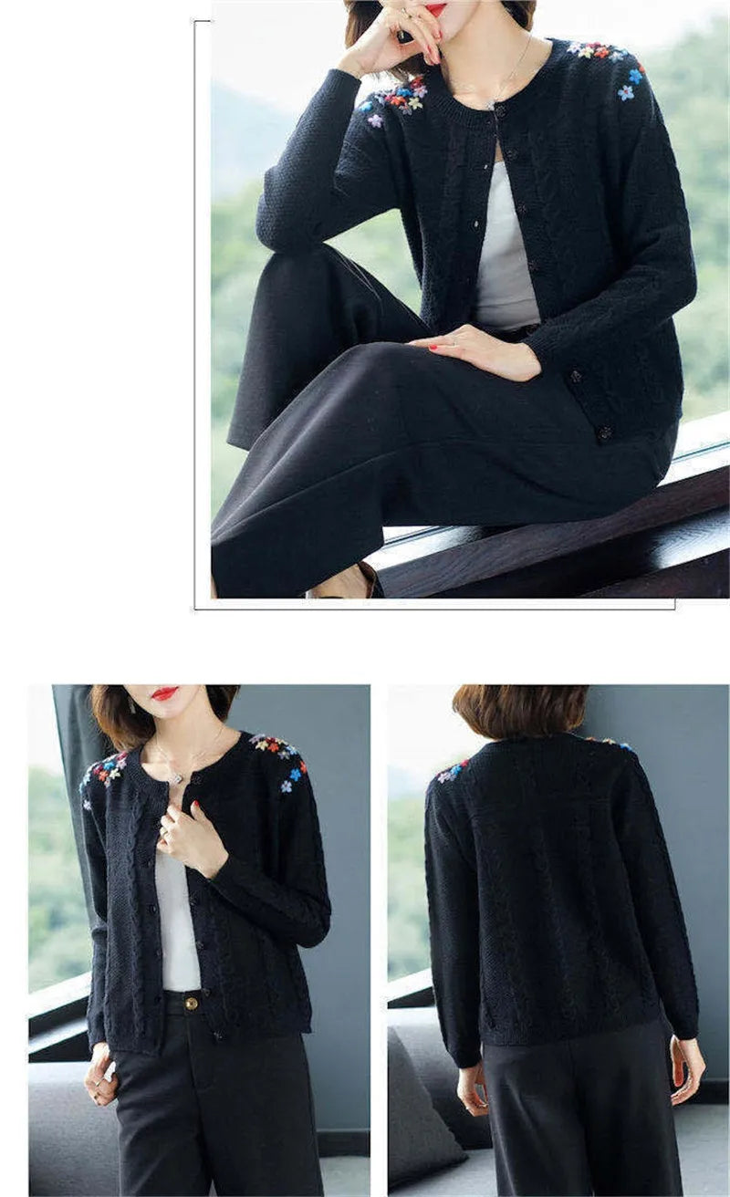 Women's Embroidered Knit Cardigan – Short Loose Spring & Autumn Sweater Jacket