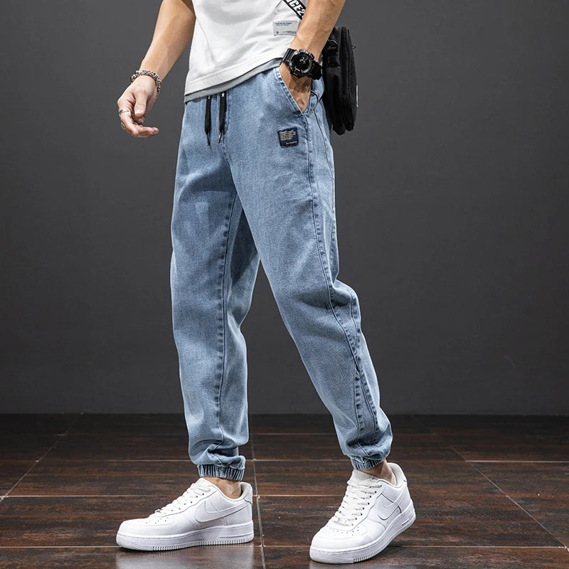 Men’s Cargo Jeans – Baggy Streetwear Denim Jogger Pants (Black/Blue, Plus Size)