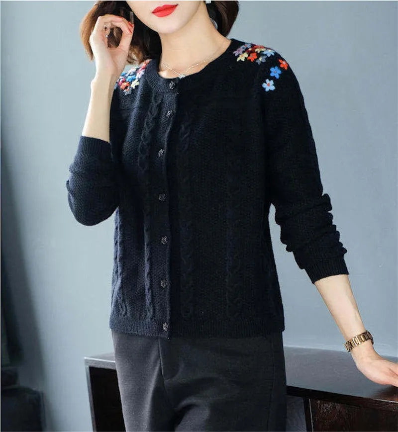 Women's Embroidered Knit Cardigan – Short Loose Spring & Autumn Sweater Jacket