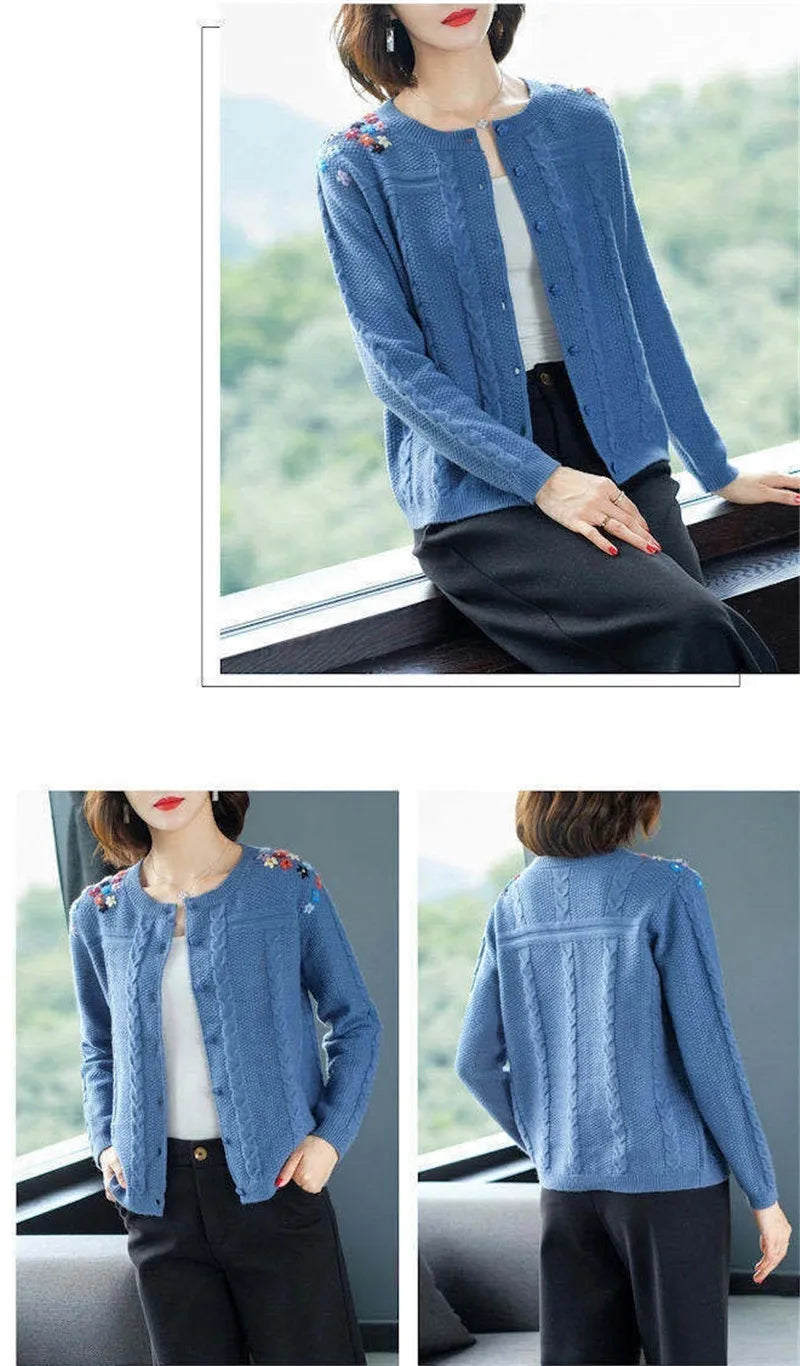 Women's Embroidered Knit Cardigan – Short Loose Spring & Autumn Sweater Jacket