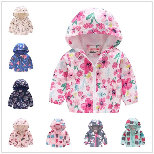 Spring Autumn Thin Jacket for Girls – Fashionable Baby Girl Hooded Windbreaker Coat.