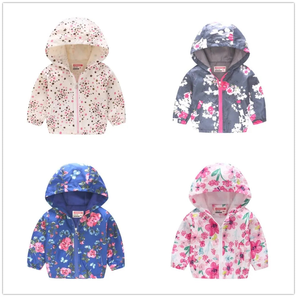 Spring Autumn Thin Jacket for Girls – Fashionable Baby Girl Hooded Windbreaker Coat.