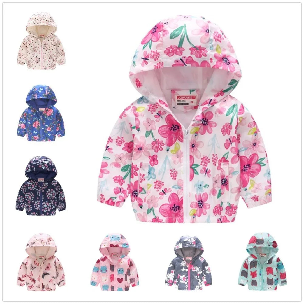 Spring Autumn Thin Jacket for Girls – Fashionable Baby Girl Hooded Windbreaker Coat.