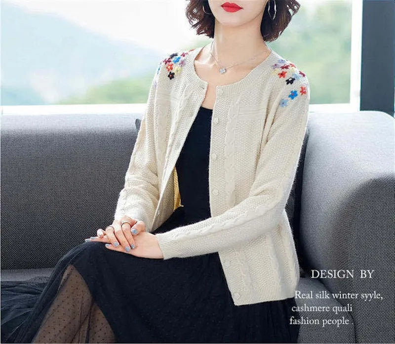 Women's Embroidered Knit Cardigan – Short Loose Spring & Autumn Sweater Jacket